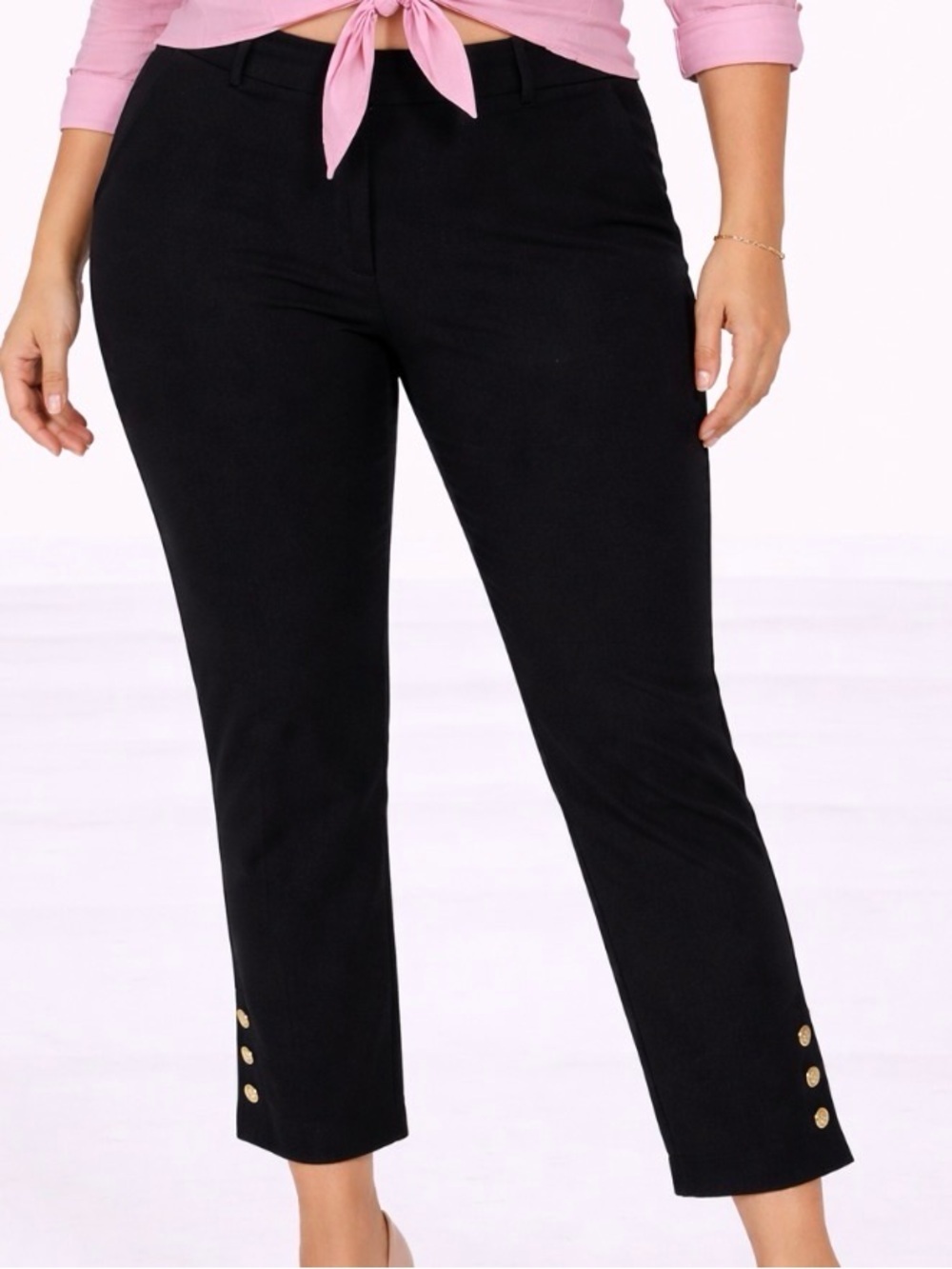 Soft Surroundings Black pull on stretchy pants with button hem detailing SZ M